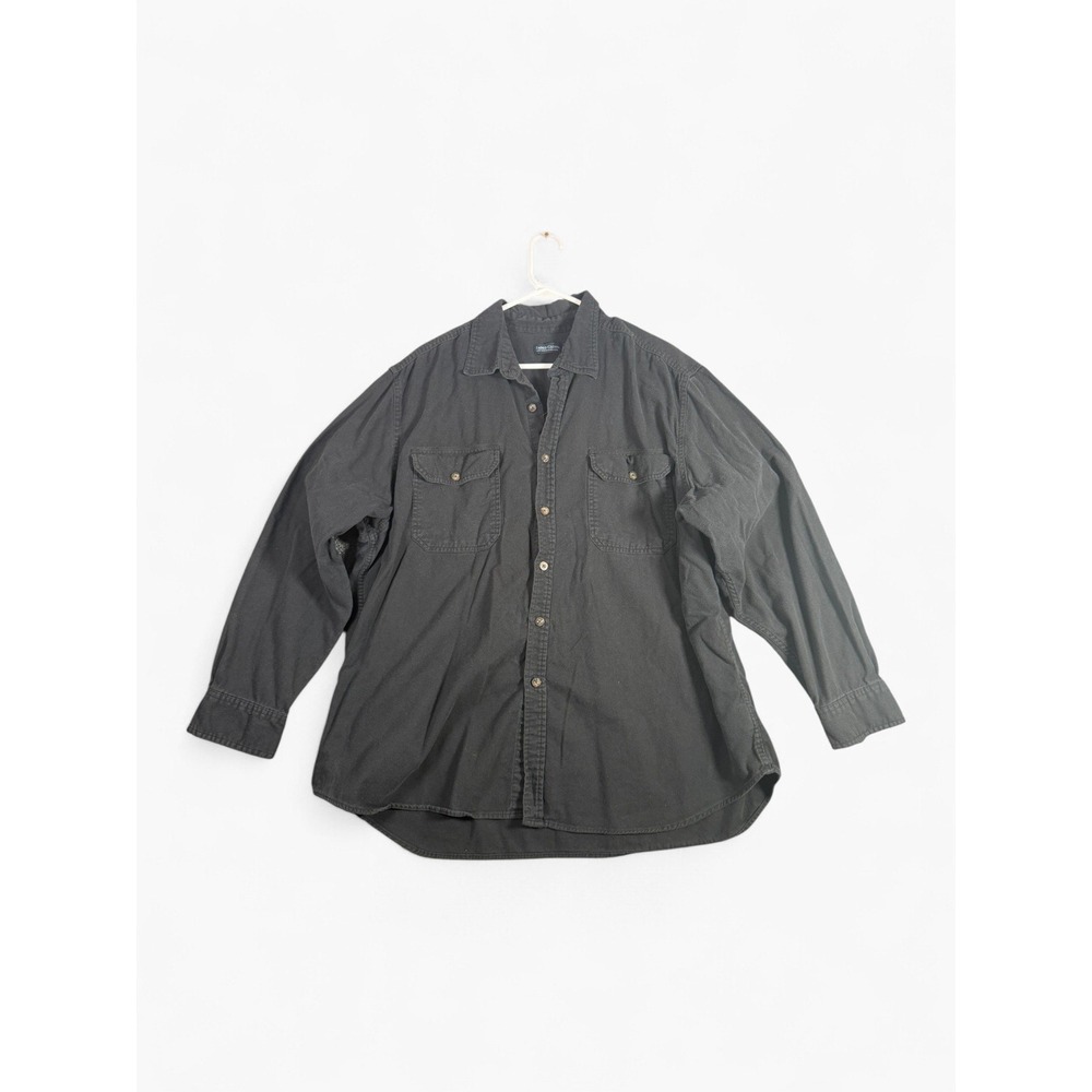 Faded Glory Mens 2XL Black 100% Cotton Long Sleeve Button Down Work Shirt